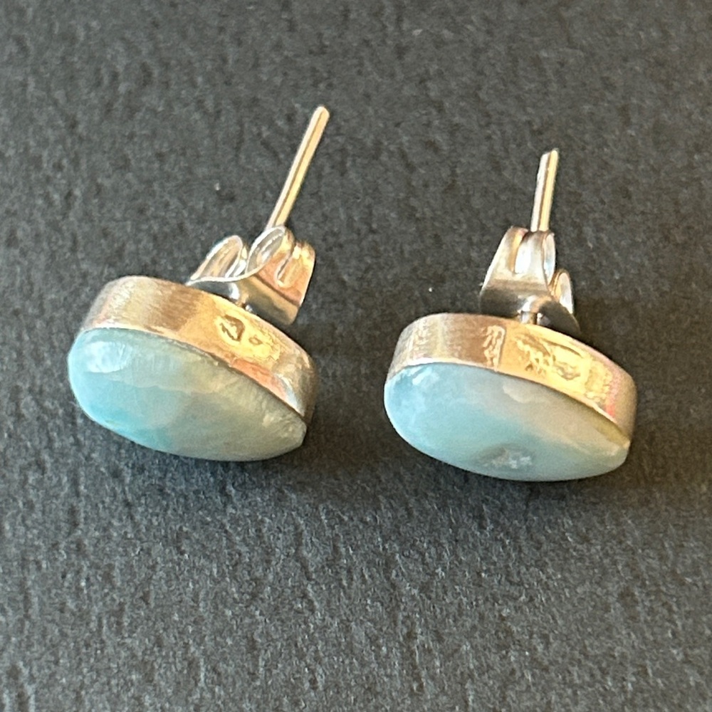 Elegant Handmade Larimar 925 Sterling Silver stud Earrings - Picture 3 of 4